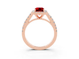 Rose gold Emerald Cut Halo Diamond Ring with Pavé Band and Three-Prong Setting_3