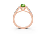 Rose gold Emerald Cut Halo Diamond Ring with Pavé Band and Three-Prong Setting_3