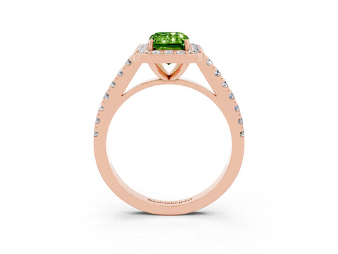 Rose gold Emerald Cut Halo Diamond Ring with Pavé Band and Three-Prong Setting_3