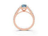 Rose gold Emerald Cut Halo Diamond Ring with Pavé Band and Three-Prong Setting_3