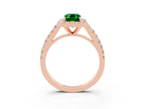 Rose gold Emerald Cut Halo Diamond Ring with Pavé Band and Three-Prong Setting_3