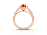 Rose gold Emerald Cut Halo Diamond Ring with Pavé Band and Three-Prong Setting_3