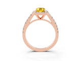 Rose gold Emerald Cut Halo Diamond Ring with Pavé Band and Three-Prong Setting_3