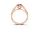 Rose gold Emerald Cut Halo Diamond Ring with Pavé Band and Three-Prong Setting_3
