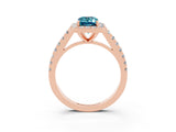 Rose gold Emerald Cut Halo Diamond Ring with Pavé Band and Three-Prong Setting_3