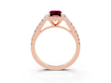 Rose gold Emerald Cut Halo Diamond Ring with Pavé Band and Three-Prong Setting_3