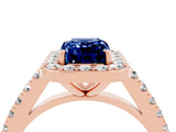 Rose gold Emerald Cut Halo Diamond Ring with Pavé Band and Three-Prong Setting_4