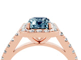 Rose gold Emerald Cut Halo Diamond Ring with Pavé Band and Three-Prong Setting_4