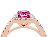 Rose gold Emerald Cut Halo Diamond Ring with Pavé Band and Three-Prong Setting_4