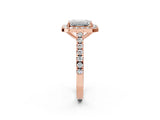 Rose gold Emerald Cut Halo Diamond Ring with Pavé Band and Three-Prong Setting_5