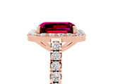 Rose gold Emerald Cut Halo Diamond Ring with Pavé Band and Three-Prong Setting_5