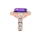 Rose gold Emerald Cut Halo Diamond Ring with Pavé Band and Three-Prong Setting_5