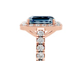 Rose gold Emerald Cut Halo Diamond Ring with Pavé Band and Three-Prong Setting_5