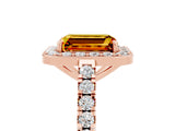 Rose gold Emerald Cut Halo Diamond Ring with Pavé Band and Three-Prong Setting_5