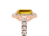 Rose gold Emerald Cut Halo Diamond Ring with Pavé Band and Three-Prong Setting_5