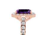 Rose gold Emerald Cut Halo Diamond Ring with Pavé Band and Three-Prong Setting_5