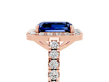 Rose gold Emerald Cut Halo Diamond Ring with Pavé Band and Three-Prong Setting_5