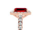 Rose gold Emerald Cut Halo Diamond Ring with Pavé Band and Three-Prong Setting_5