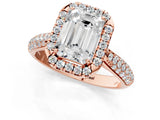 Rose gold Emerald Cut Halo Diamond Ring with Pavé Band_16
