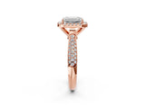 Rose gold Emerald Cut Halo Diamond Ring with Pavé Band_17