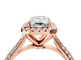 Rose gold Emerald Cut Halo Diamond Ring with Pavé Band_19