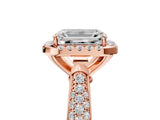 Rose gold Emerald Cut Halo Diamond Ring with Pavé Band_20