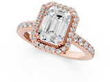 Rose gold Emerald Cut Halo Diamond Ring with Pave Band and Four-Prong Setting_38