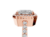 Rose gold Emerald Cut Halo Diamond Ring with Pave Band and Four-Prong Setting_42