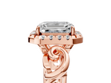 Rose gold Emerald Cut Halo Diamond Ring with Scrollwork Band and Four-Prong Setting_70