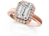 Rose gold Emerald Cut Halo Diamond Ring with Solitaire Band and Prong Setting_4