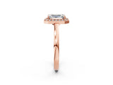 Rose gold Emerald Cut Halo Diamond Ring with Solitaire Band and Prong Setting_5