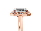 Rose gold Emerald Cut Halo Diamond Ring with Solitaire Band and Prong Setting_8