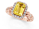 Rose gold Emerald Cut Halo Diamond Solitaire with Filigree Band and Four-Prong Setting_1