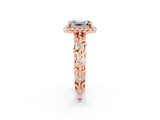 Rose gold Emerald Cut Halo Diamond Solitaire with Filigree Band and Four-Prong Setting_2