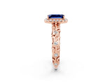 Rose gold Emerald Cut Halo Diamond Solitaire with Filigree Band and Four-Prong Setting_2