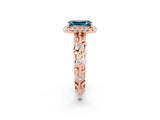 Rose gold Emerald Cut Halo Diamond Solitaire with Filigree Band and Four-Prong Setting_2