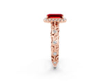 Rose gold Emerald Cut Halo Diamond Solitaire with Filigree Band and Four-Prong Setting_2