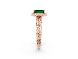 Rose gold Emerald Cut Halo Diamond Solitaire with Filigree Band and Four-Prong Setting_2