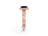 Rose gold Emerald Cut Halo Diamond Solitaire with Filigree Band and Four-Prong Setting_2