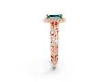 Rose gold Emerald Cut Halo Diamond Solitaire with Filigree Band and Four-Prong Setting_2