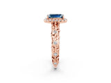 Rose gold Emerald Cut Halo Diamond Solitaire with Filigree Band and Four-Prong Setting_2