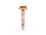 Rose gold Emerald Cut Halo Diamond Solitaire with Filigree Band and Four-Prong Setting_2