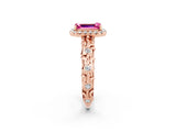Rose gold Emerald Cut Halo Diamond Solitaire with Filigree Band and Four-Prong Setting_2