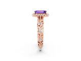 Rose gold Emerald Cut Halo Diamond Solitaire with Filigree Band and Four-Prong Setting_2