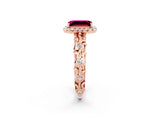 Rose gold Emerald Cut Halo Diamond Solitaire with Filigree Band and Four-Prong Setting_2