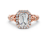 Rose gold Emerald Cut Halo Diamond Solitaire with Filigree Band and Four-Prong Setting_3