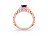 Rose gold Emerald Cut Halo Diamond Solitaire with Filigree Band and Four-Prong Setting_3