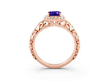 Rose gold Emerald Cut Halo Diamond Solitaire with Filigree Band and Four-Prong Setting_3