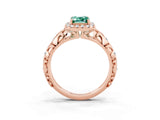 Rose gold Emerald Cut Halo Diamond Solitaire with Filigree Band and Four-Prong Setting_3