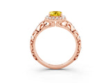 Rose gold Emerald Cut Halo Diamond Solitaire with Filigree Band and Four-Prong Setting_3